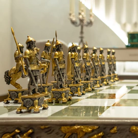 Bronze, marble and onyx chess set "Napoleon vs Dmitry" for 2 persons
