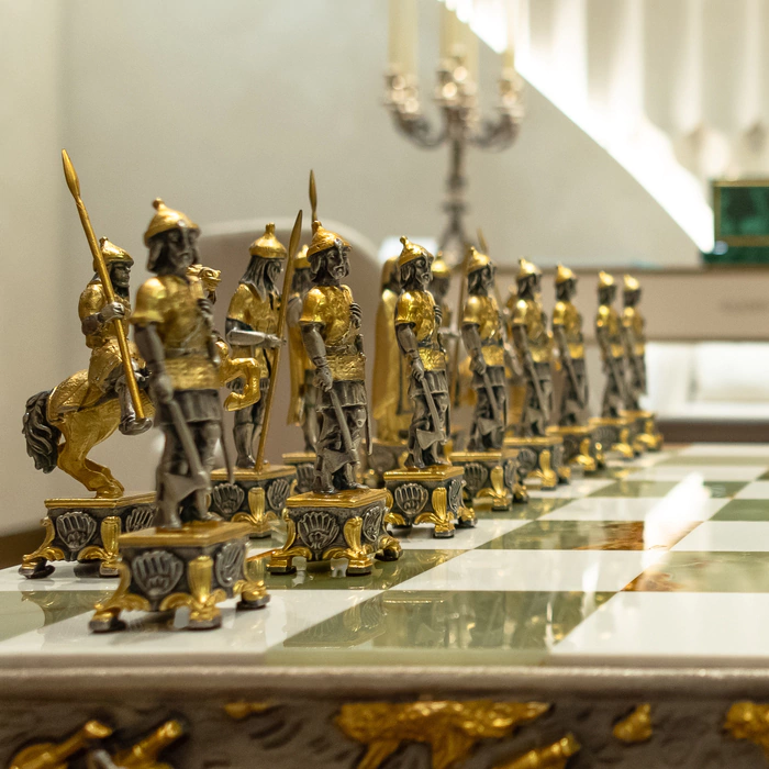Bronze, marble and onyx chess set "Napoleon vs Dmitry" for 2 persons