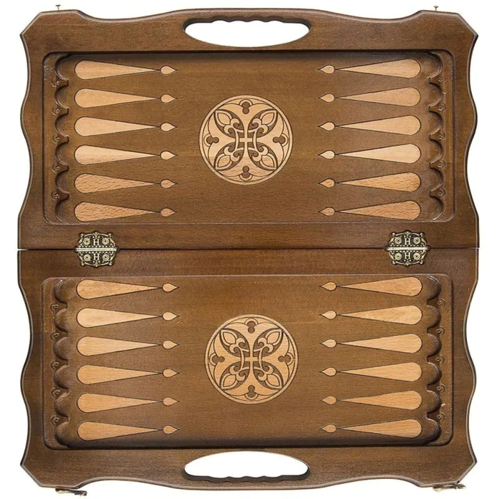 Carved "Acropolis" game set (chess, backgammon and checkers)