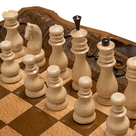 Carved "Acropolis" game set (chess, backgammon and checkers)
