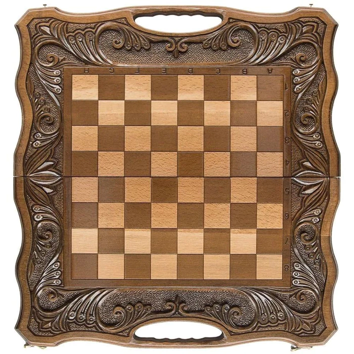 Carved "Acropolis" game set (chess, backgammon and checkers)