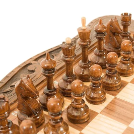 Carved "Grenadine" small game set (chess, backgammon and checkers)
