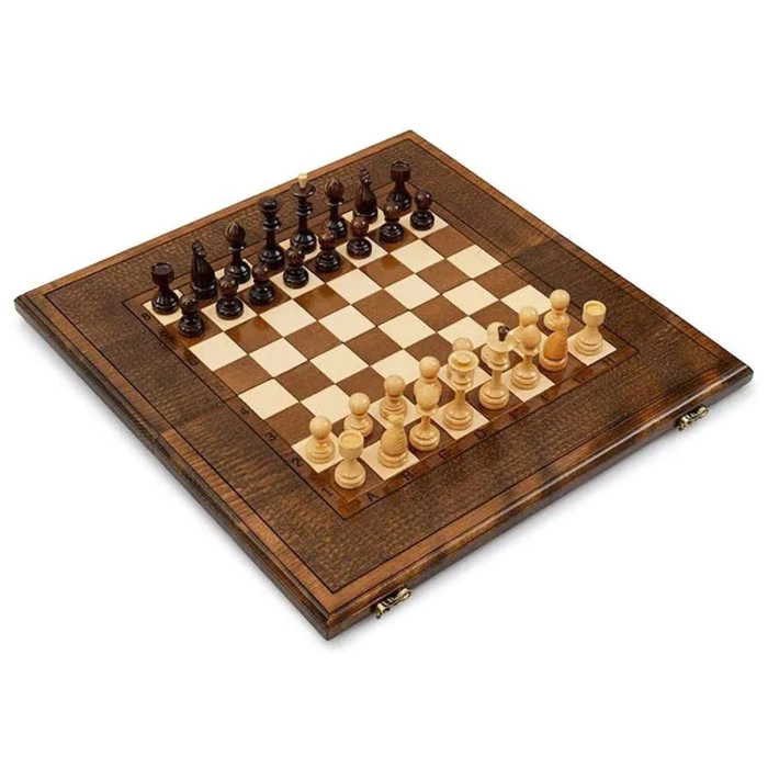 Carved "Edelweiss" game set (chess, backgammon and checkers) with a pen