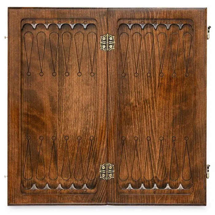 Carved "Edelweiss" game set (chess, backgammon and checkers) with a pen