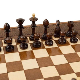 Carved "Edelweiss" game set (chess, backgammon and checkers) with a pen