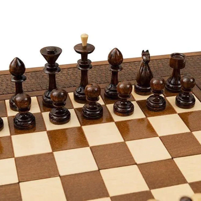 Carved "Edelweiss" game set (chess, backgammon and checkers) with a pen