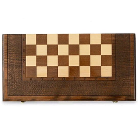 Carved "Edelweiss" game set (chess, backgammon and checkers) with a pen