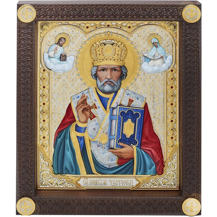 Икона из ясеня "Николай Чудотворец" Златоуст