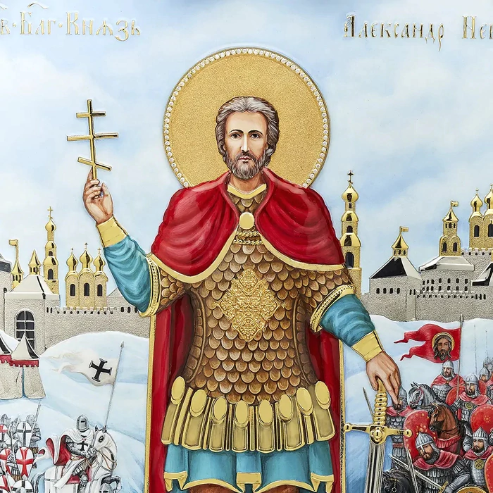 Икона "Александр Невский. Ледовое побоище 1242" Златоуст