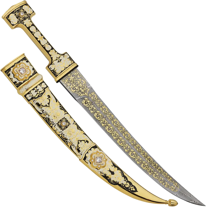 Кинжал восточный сувенирный из дамасской стали "Бебут" с фианитами, Златоуст