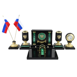 Настольный набор руководителя из камня "Римские колонны" малахит