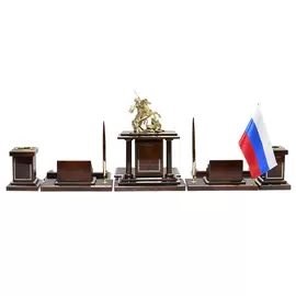 Настольный набор из обсидиана "Георгий Победоносец"