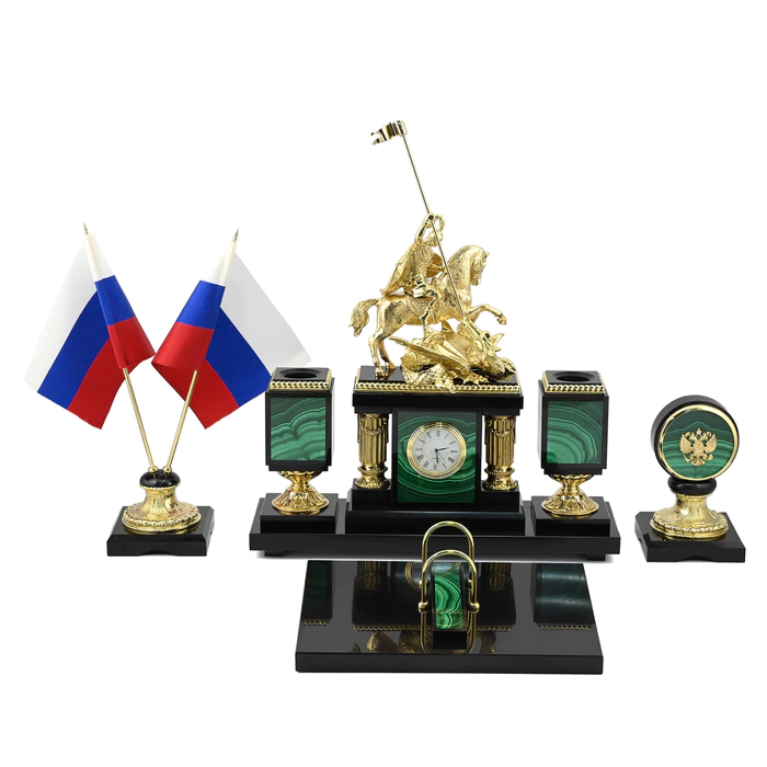 Настольный набор из малахита "Георгий Победоносец"