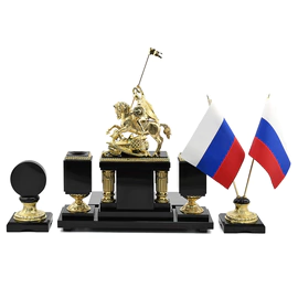 Настольный набор из малахита "Георгий Победоносец"