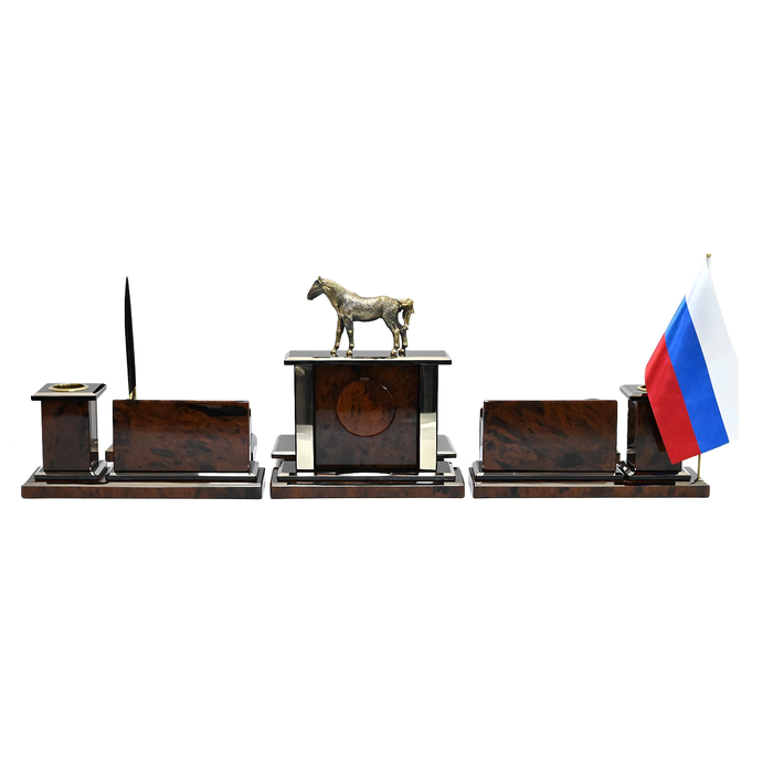 Настольный набор из обсидиана "Конь"