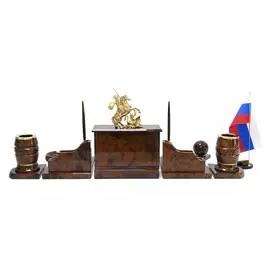 Настольный набор из обсидиана "Георгий Победоносец"