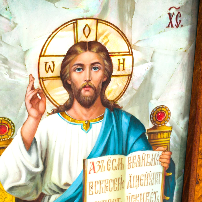 Wedding icon "Savior" with stained glass enamels
