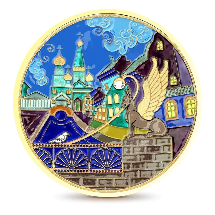 Тарелка декоративная "Банковский мост" (серебро, эмаль)