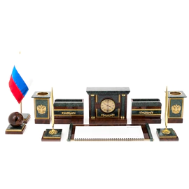 Настольный набор из мрамора и обсидиана "Идеал"