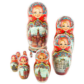 Матрешка на 10 мест "Букет. Зимняя Москва" 32 см