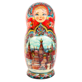 Матрешка на 10 мест "Букет. Зимняя Москва" 32 см