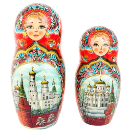 Матрешка на 10 мест "Букет. Зимняя Москва" 32 см