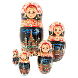 Матрешка на 5 мест "Букет. Ночная Москва" 20 см