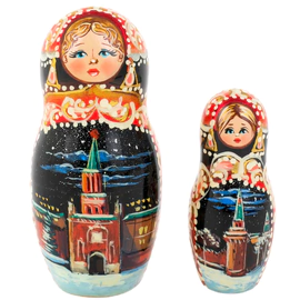 Матрешка на 5 мест "Букет. Ночная Москва" 20 см