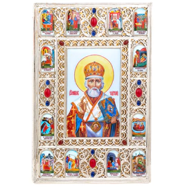 Серебряная икона с финифтью "Святой Николай Чудотворец"