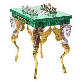 Chess table made of malachite "Knight's move"