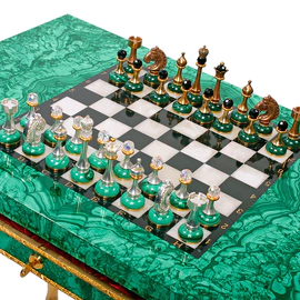 Chess table made of malachite "Knight's move"