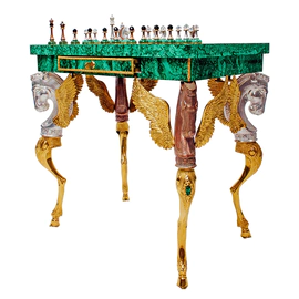 Chess table made of malachite "Knight's move"