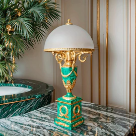 Empire table lamp made of malachite