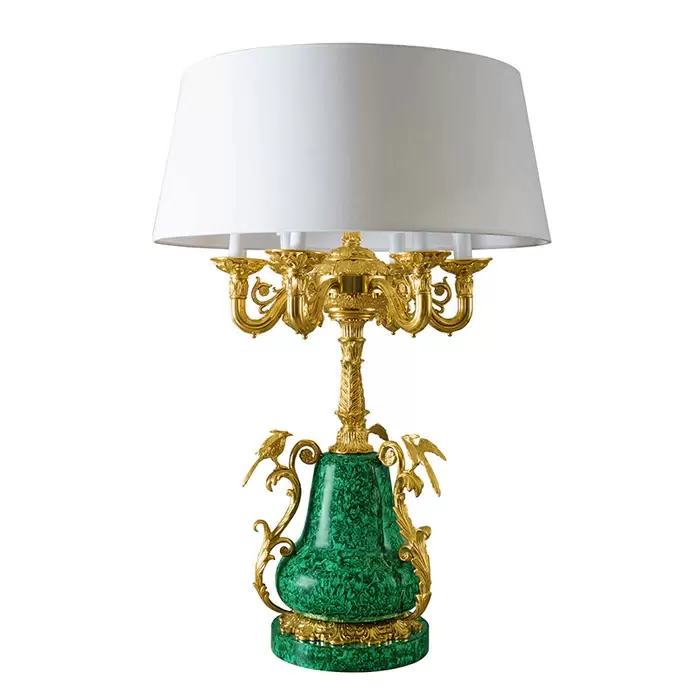 Настольная лампа из малахита "Птицы"