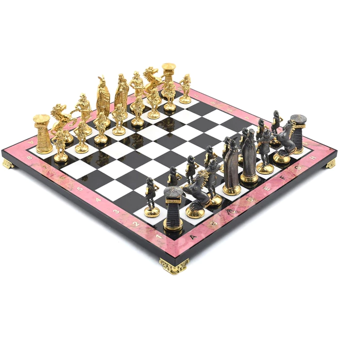 Gift chess made of rhodonite and dolerite "Vikings"