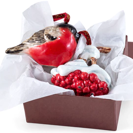 Набор елочных игрушек из фарфора "Снегирь с рябиной" 2 шт