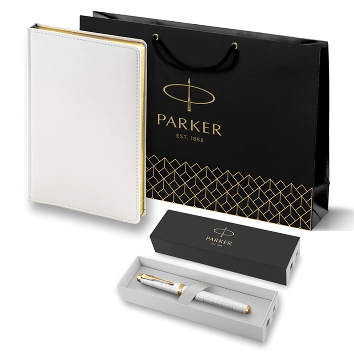 Подарочный набор: ручка роллер Parker IM Premium T318 Pearl GT с ежедневником