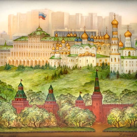 Шкатулка "Соборы Московского Кремля" Королева, Федоскино