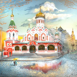 Шкатулка "Москва. Казанский собор" Корсакова, Федоскино