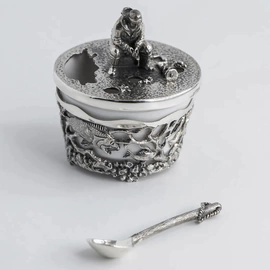Серебряная солонка "Рыбак" с чернением