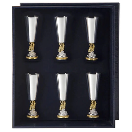 A set of silver glasses for "Goldfish" liqueur with gilding for 6 people
