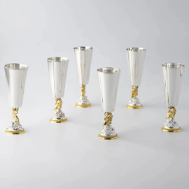 A set of silver glasses for "Goldfish" liqueur with gilding for 6 people