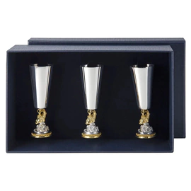 Set of silver glasses for Goldfish liqueur with gilding for 3 persons