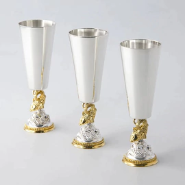 Set of silver glasses for Goldfish liqueur with gilding for 3 persons