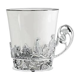 Set of silver tea cups "Black Grouse" for 6 people, with spoons