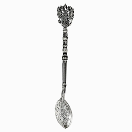 Silver tea cup "Coat of Arms" with a spoon, blackening