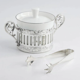 Silver sugar bowl "Bohemia" with sugar tongs