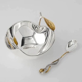 Silver set "Apple orchard" with gilding:: vase, spoon