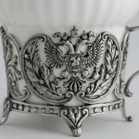 Set of silver tea cups "Coat of Arms": spoon, cup, for 2 persons