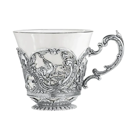 Set of silver tea cups "Royal Hunt" for 2 persons, with spoons